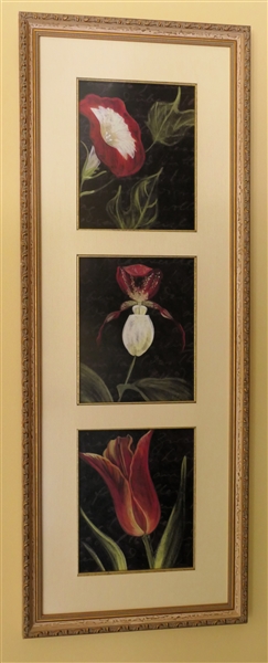 Framed Trio of Floral Prints - Nicely Framed and Matted - Frame Measures 39" By 15"