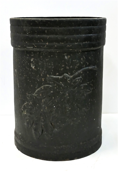 Cast Iron Planter with Maple Leaves - Ringed Top - Drainage Hole in Bottom - Planter Measures 13" tall 10" Across