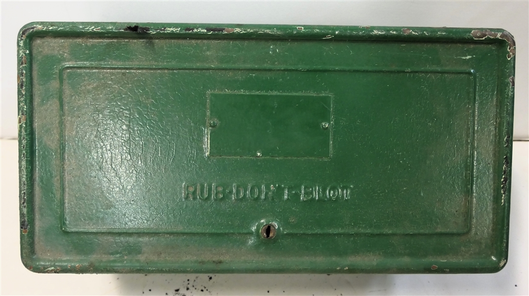 Vintage "Public Service Towels" "Rub Don’t Blot" Towel Dispenser - Painted Green - Measures 7" tall 14" by 6"