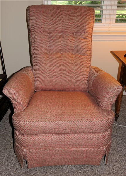 Nice Petit Rocking Recliner with Clean Pink Upholstery - Chair Measures 39" Tall 30" Across - Recliner Handle Is Broken, Yet Still Functional 