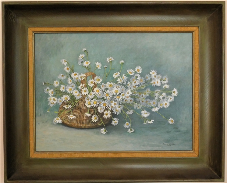 Naomi Limming 1977 - Beautiful Painting of Basket of Daisies - Framed - Frame Measures 26" by 32" 