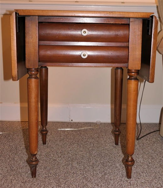 Pine Shop - Sheraton Style 2 Drawer Tea Table with Drop Sides - 2 Dovetailed Drawers - Table Measures 24" Tall 19" by 17" Drop Sides Measure 9"