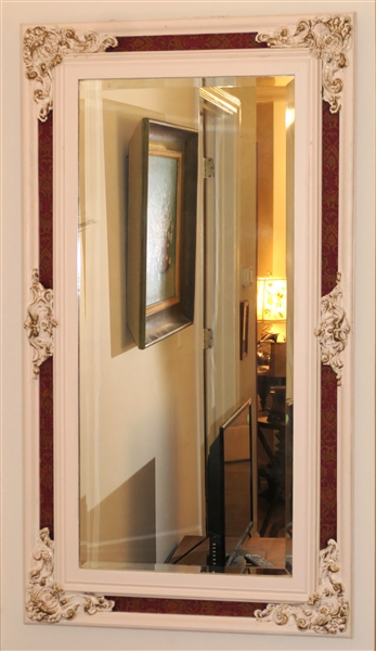 Large Beveled Mirror in Ornate White and Gold Frame - Frame Measures 48" by 27"