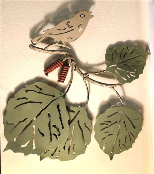 Metal Bird and Leaf Wall Plaque - Measures 11" by 12" 