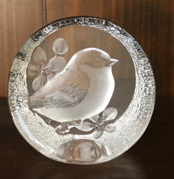 M. Y. Sweden Signed Bird Paperweight - Measures 3" tall 3" Across