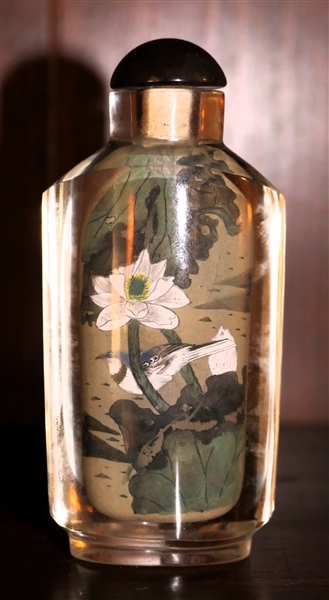 Asian Reverse Painted Opium Bottle with Birds and Flowers - Measures 4" Tall 