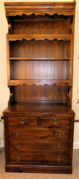 Solid Pine Hutch with Open Shelf Top Bottom Has 2 Drawers over 3 Drawers - Overall Measures 79" Tall 32" by 18"