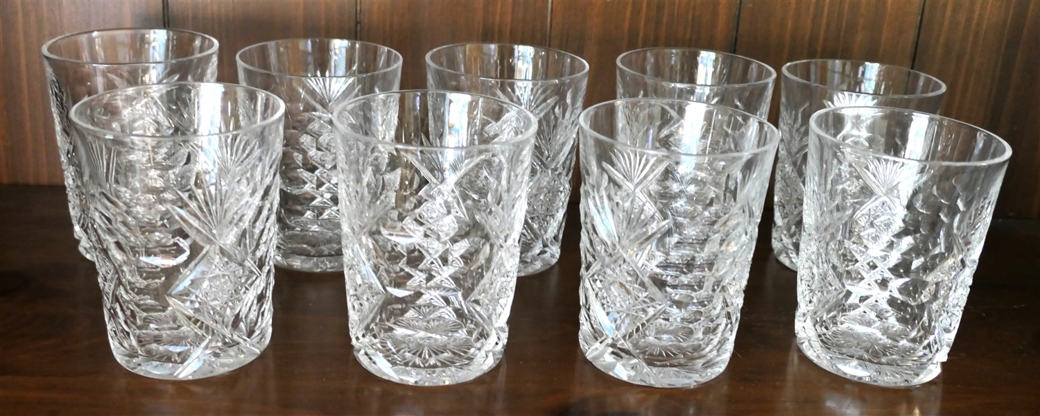 9 Cut Crystal Tumblers Measuring 4" Tall 3" Across - 1 Is Chipped