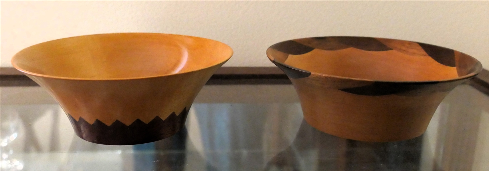 2 Handmade Wood Bowls Marked CVD - Each Bowl Measures 2 1/2" by 6" 