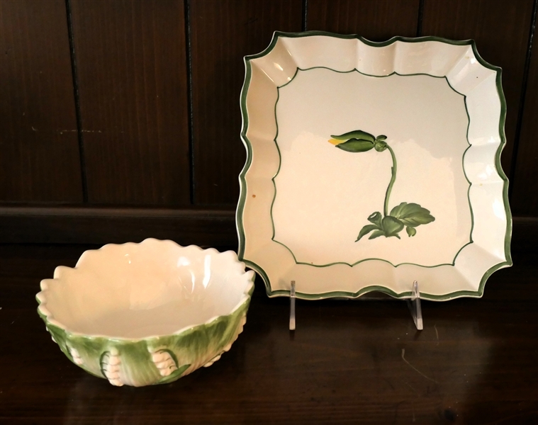 Vietri - Made in Italy Bowl and Square Plate - Bowl Measures 2 1/4" Tall 5" Across, Plate Measures 8 1/2" By 8 1/2"