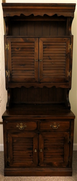 Pine Cabinet / Hutch - Top with 2 Louvered Cabinet Doors - Bottom with 2 Drawers and 2 Louvered Cabinet Doors - Measures 79" 32" by 18" 