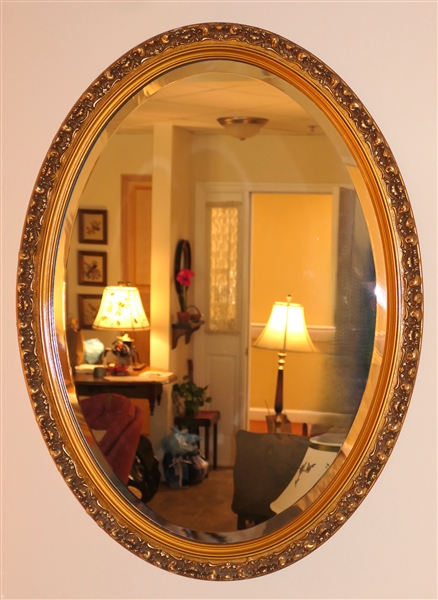 Oval Beveled Mirror in Gold Frame - Frame Measures 31" by 23"