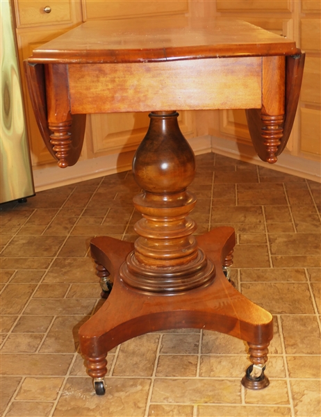 Victorian Drop Leaf Table with Pedestal Base - Measures 30" tall 40" By 18" - Leaves Measure 11"