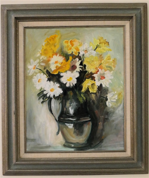 Pretty Floral Still Life Painting on Board - Framed - Frame Measures 27" by 23"