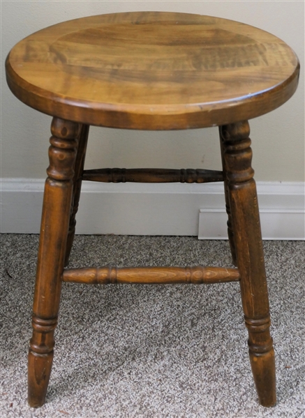 Pine Stool with Turned Legs and Braces  - Measures 18" tall 14" Across