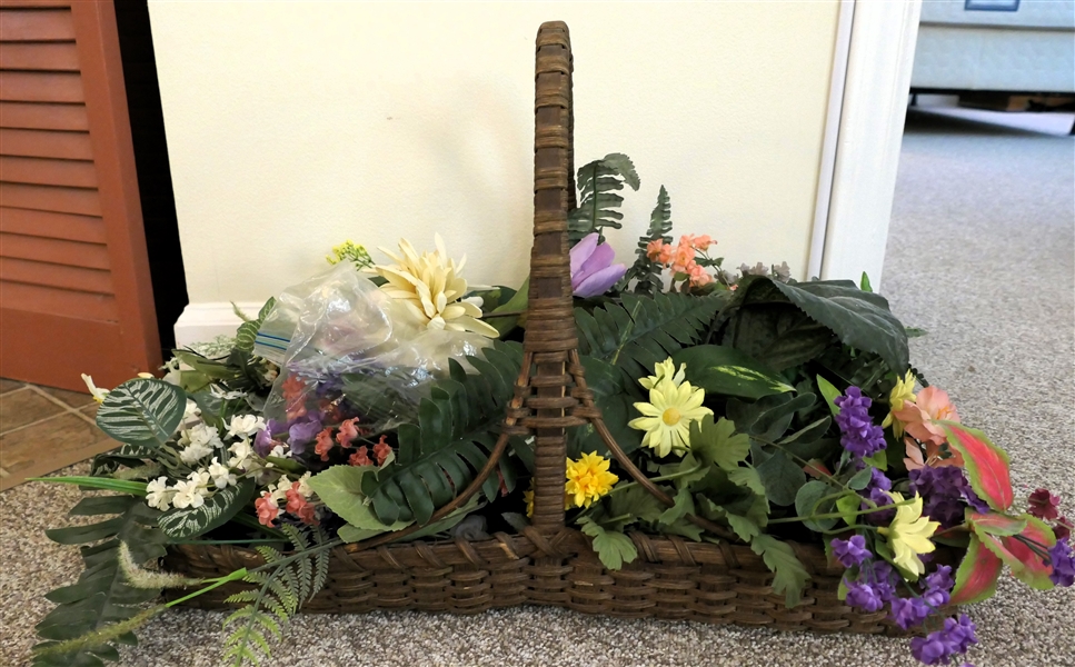 Oak Split Flower Basket Full of Faux Florals - Basket Measures 3" Tall 20" By 12" -  Not Including Handle 