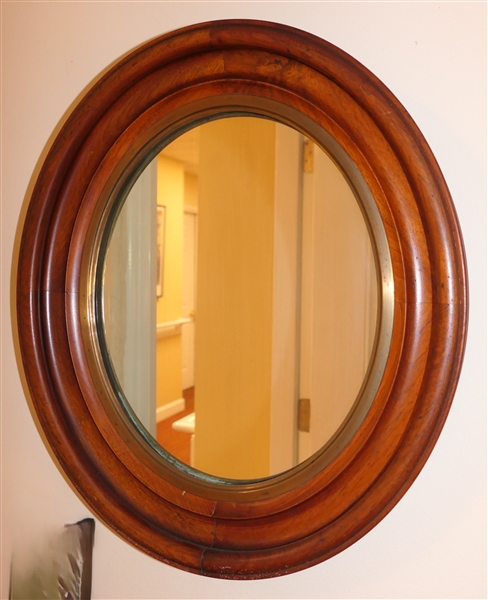 Oval Walnut Mirror - Frame Measures 16" by 14" 