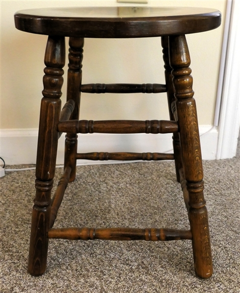 Pine Stool with Turned Legs and Braces  - Measures 18" tall 14" Across