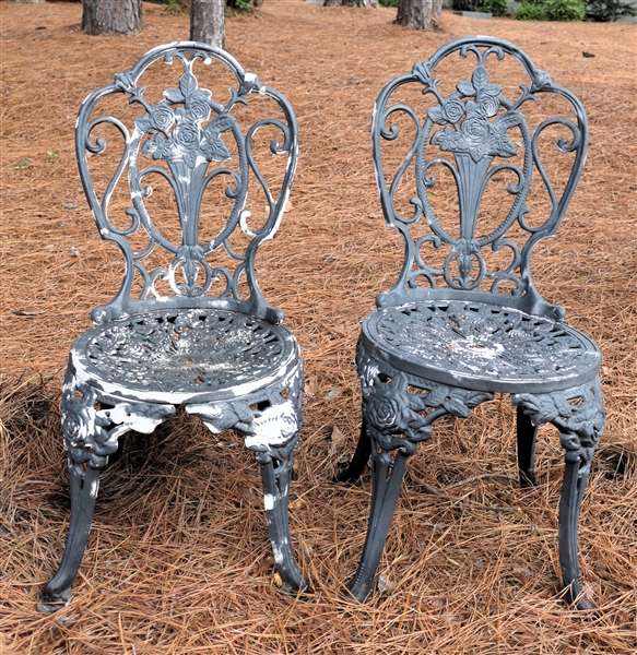 Pair of Cast Aluminum Garden Chair with Floral Spray Backs and Seats- Each Chair Measures 34" Tall