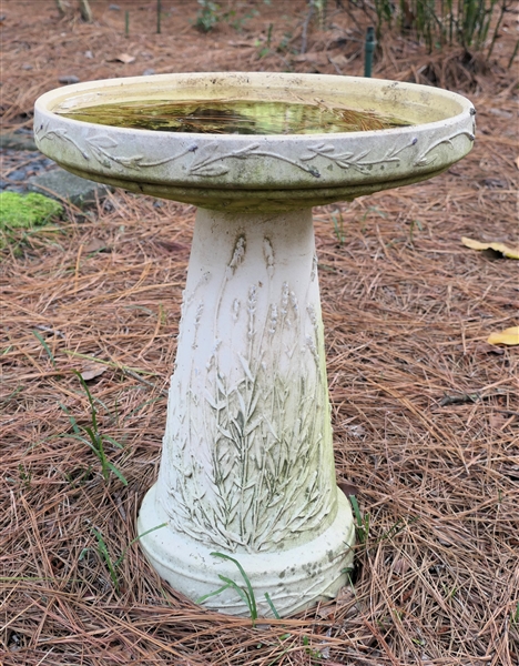 Nice Ceramic Bird Bath with Floral Motif - Measures 21" Tall 17"Across