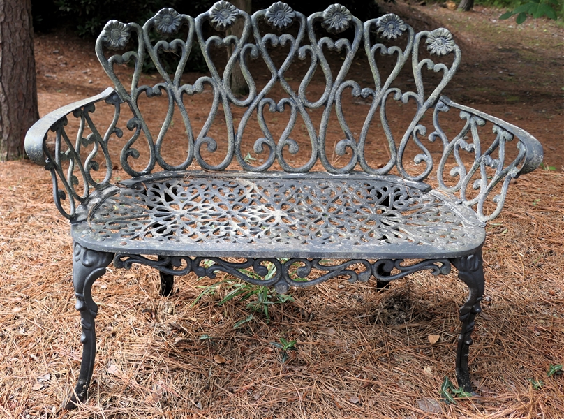 Aluminum Garden Bench with Heart and Daisy Back - Measures 41" Arm to Arm