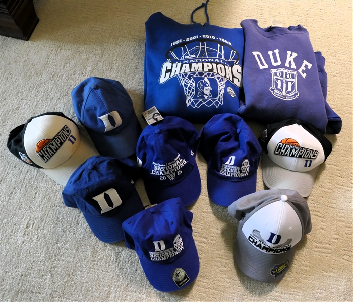 Duke University Sweat Shirts and Hats  - National Championships, 2014 Lacrosse, 2010, 2015, and Others - Some Brand New - Sweatshirt Size XL, Hoodie Size Large