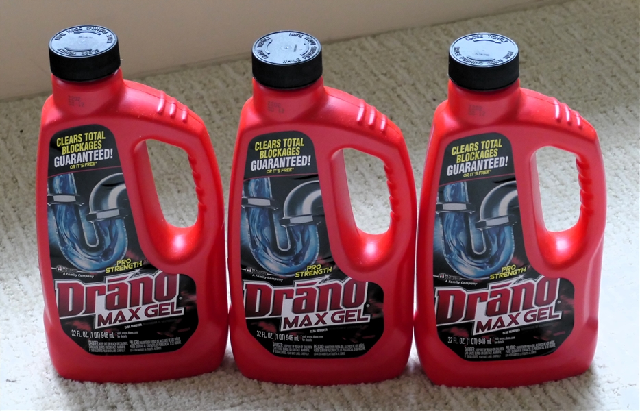 3 New Full Bottles of Drano Max Gel 