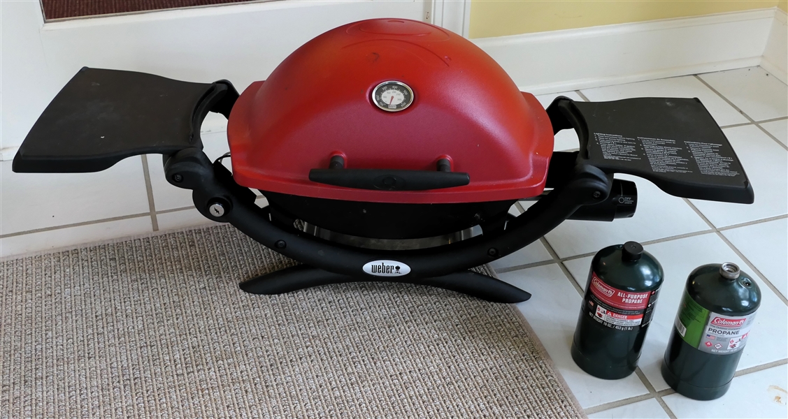 Weber Tailgate Grill with Folding Stand and Sides - With 2 Additional Propane Bottles 