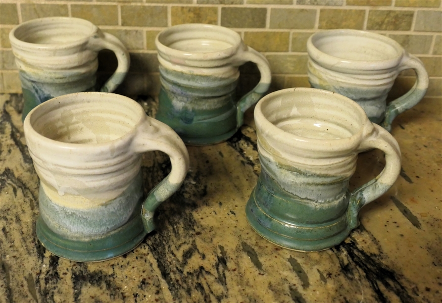 5 Handmade Studio Art Pottery Coffee Mugs 