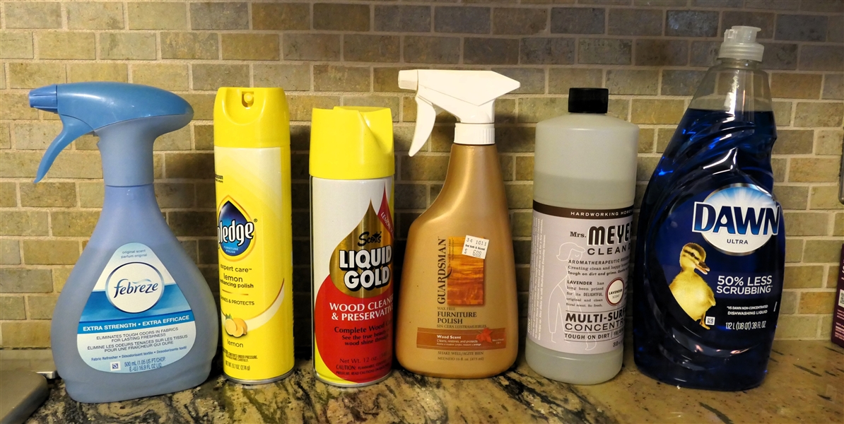 Pledge, Liquid Gold, Myers Clean Day, Dawn, Guardsman Furniture Polish, and Febreze - All Full 