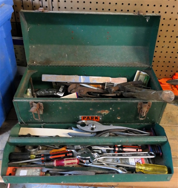 Park  Model 20H Metal Tool Box with Contents - Plyers, Wrenches, Screwdrivers, Hatchets, Folding Tape Measures, Etc. 