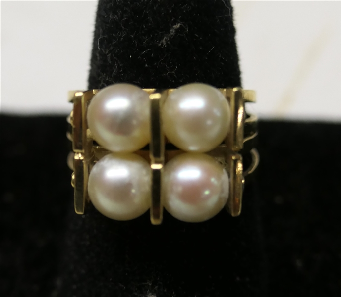 European 18kt Yellow Gold Pearl Ring - Hallmarked - Ring Size 6 1/2 Weighs 5.4 Grams