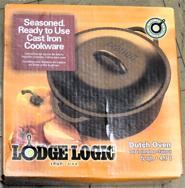 Lodge Logics 5 Quart Cast Iron Dutch Oven  - Seasoned  Ready to Use- New in Original Box - Never Opened