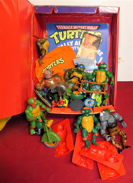 Vintage 1980s Teenage Mutant Ninja Turtles - Action Figures From 1988 & 1989, Books, Cards, Weapons, 12 Figure Collectors Case, Activity Book, Molds, 2 Motorcycles, 