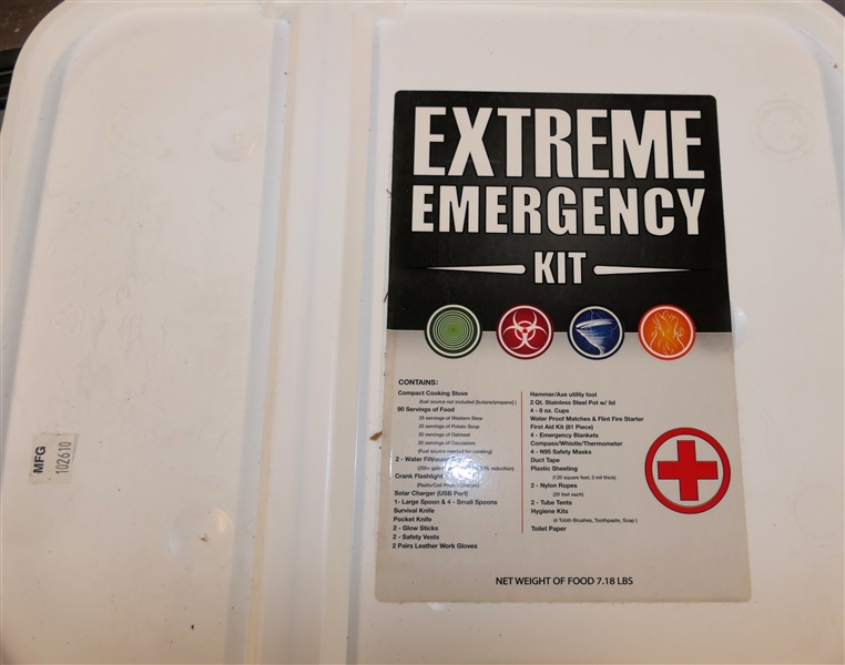 Extreme Emergency Kit - Never Opened - Kit Contains Cooking Stove, 90 Servings of Food 2 Water Filtration Systems, and More 