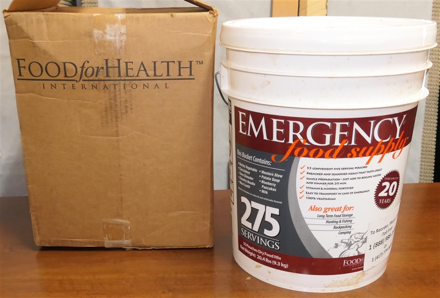 Food For Health Emergency Food Supply - 275 Servings - Store For Up To 20 Years - Factory Sealed Bucket - Brand New in Factory Box -Box Unsealed For Photo  - Manufactured in 2009