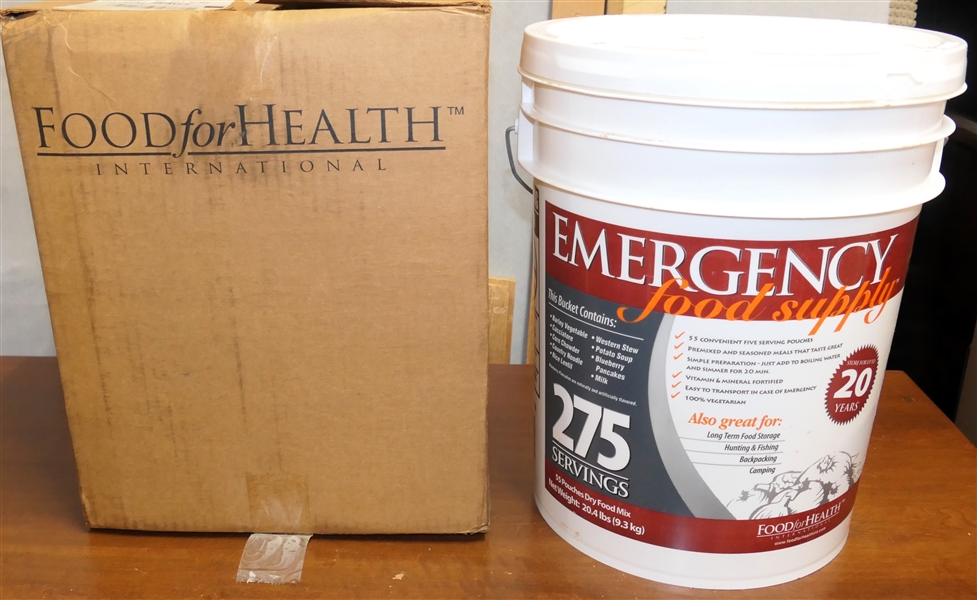 Food For Health Emergency Food Supply - 275 Servings - Store For Up To 20 Years - Factory Sealed Bucket - Brand New in Factory Box - Box Unsealed For Photo - Manufactured in 2009 