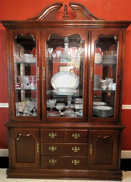 Impressions by Thomasville Mahogany Finish China Cabinet - Broken Arch Top- Adjustable Glass Shelves - Over 2 Cabinets and 3 Drawers - China Cabinet Measures - 85" Tall 59" by 17" 