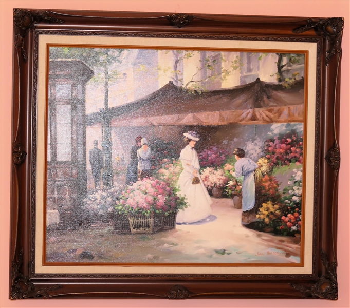 Victorian Market Scene Giclée Print on Canvas - Nicely Framed - Frame Measures 26" by 30"