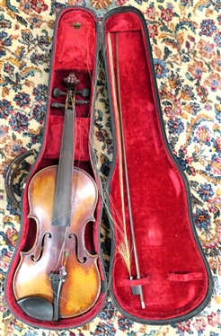 Antonius Stradivarius Cremonelis Germany Violin - Original Paper Label Inside - In Hard Case with Bow and Extra Strings