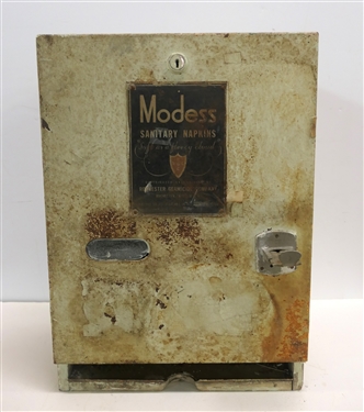 MODES Sanitary Napkins Coin Operated Dispenser - Wood Dovetailed Case with Metal Door - Measures 16" Tall 12 1/2" by 7" 