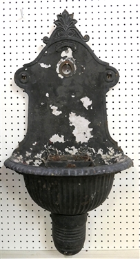 Hess Wolf & Co. Antique Cast Iron Wall Mounted Fountain - Fancy Fluted Basin with Drain Cover - Measures 38"  Long 18" Wide 