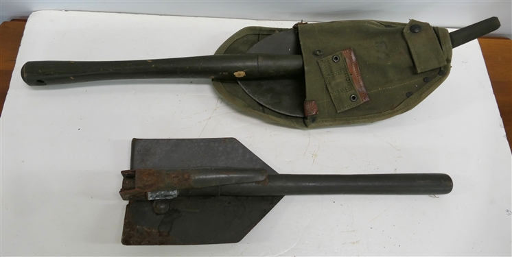 Vietnam Folding Military Shovel in Canvas Pouch - Marked US Ames 1967- Good Overall Condition  and Other Folding Military Shovel 
