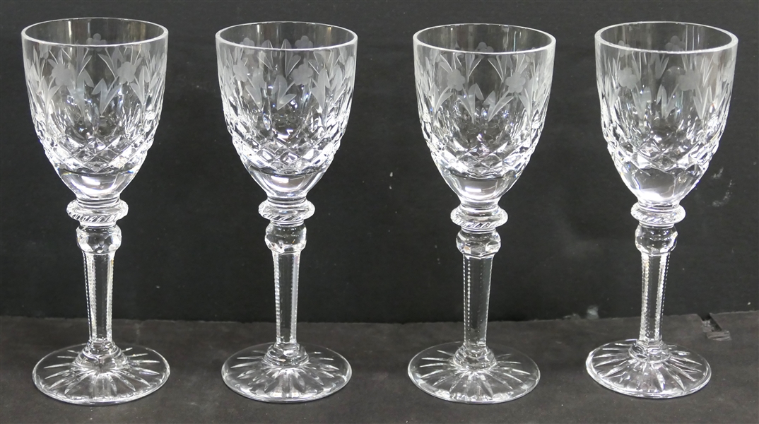 4 Rogaska Queen Cut Footed Cordials - Each Measures 5" Tall 