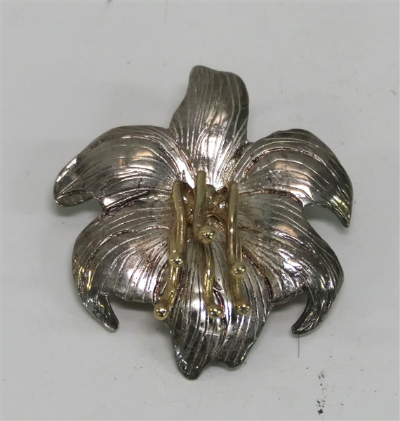 14kt and Sterling Silver Handmade Flower Pin / Pendant  -Signed in Script on Reverse - Flower Measures 1 1/4" Across