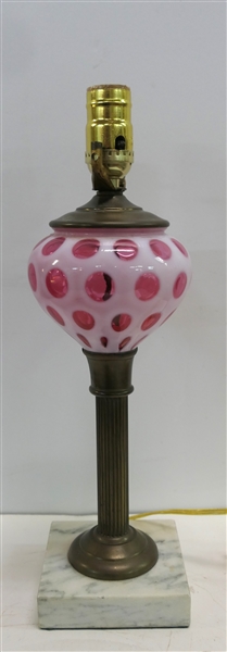 Cranberry Coin Spot Lamp with Marble Base - Lamp Measures 16" to Bulb