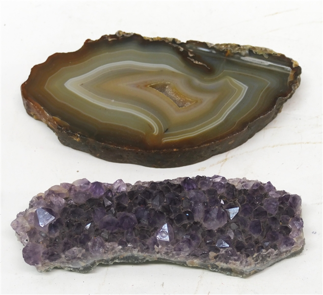 Brazilian Agate Specimen and Amethyst Geode / Crystal Specimen - Amethyst Measures 6" by 2" 