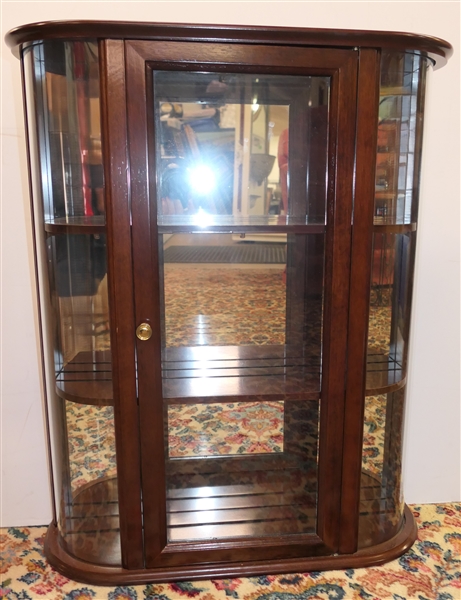 Bombay Mahogany Finish Display Cabinet with Glass Shelves , Mirrored Back- Measures 25" Tall 20" by 6" 