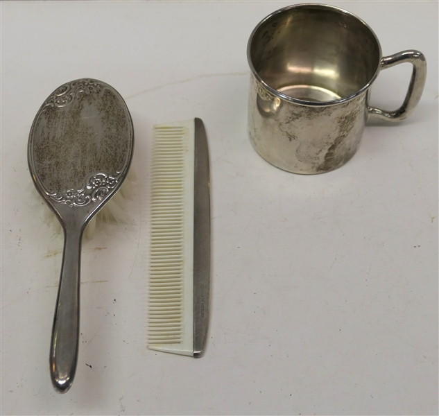 Sterling Silver Baby Set - Cup, Brush, and Comb - Cup Weighs 43.5 Grams