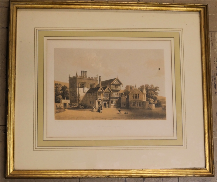 19th Century Stone Lithograph by W. Walton - "Turton Tower, Lancashire" - Original by J.S. Dodd, Dell - M&N Hanhart, Lithograph - Attractively Framed and Matted - Frame Measures 16" by 18 1/2" 